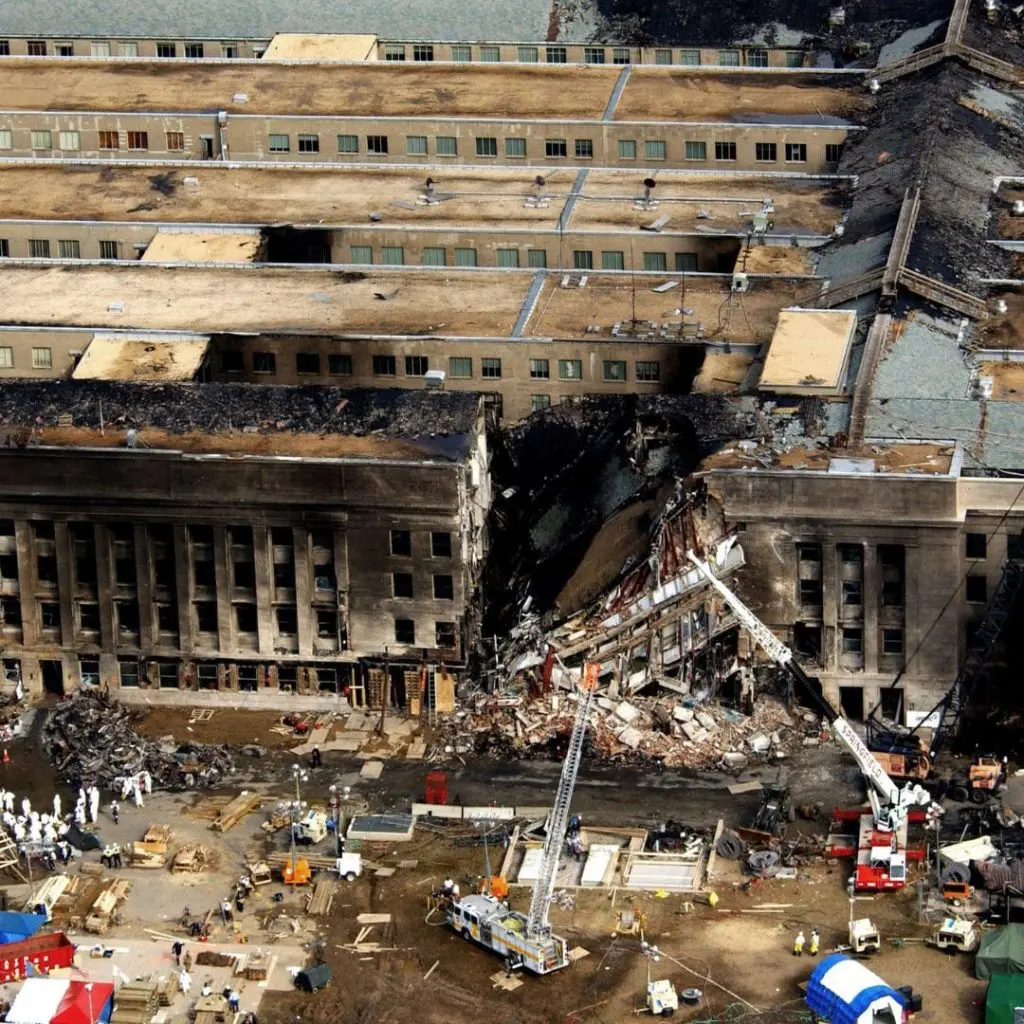 The destroyed sections of the Pentagon after the 9/11 attacks
