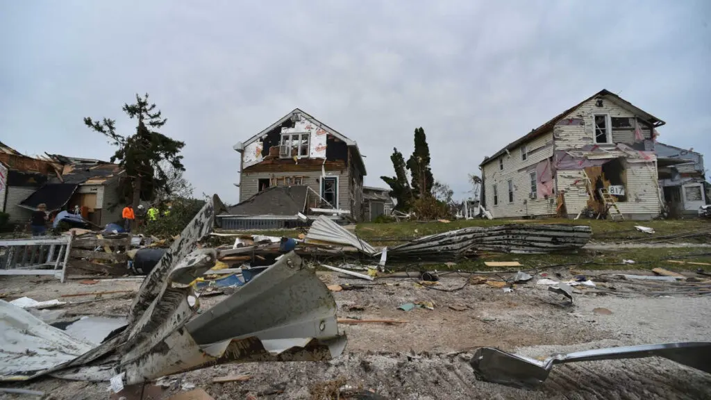 Houses that have suffered severe storm damage.