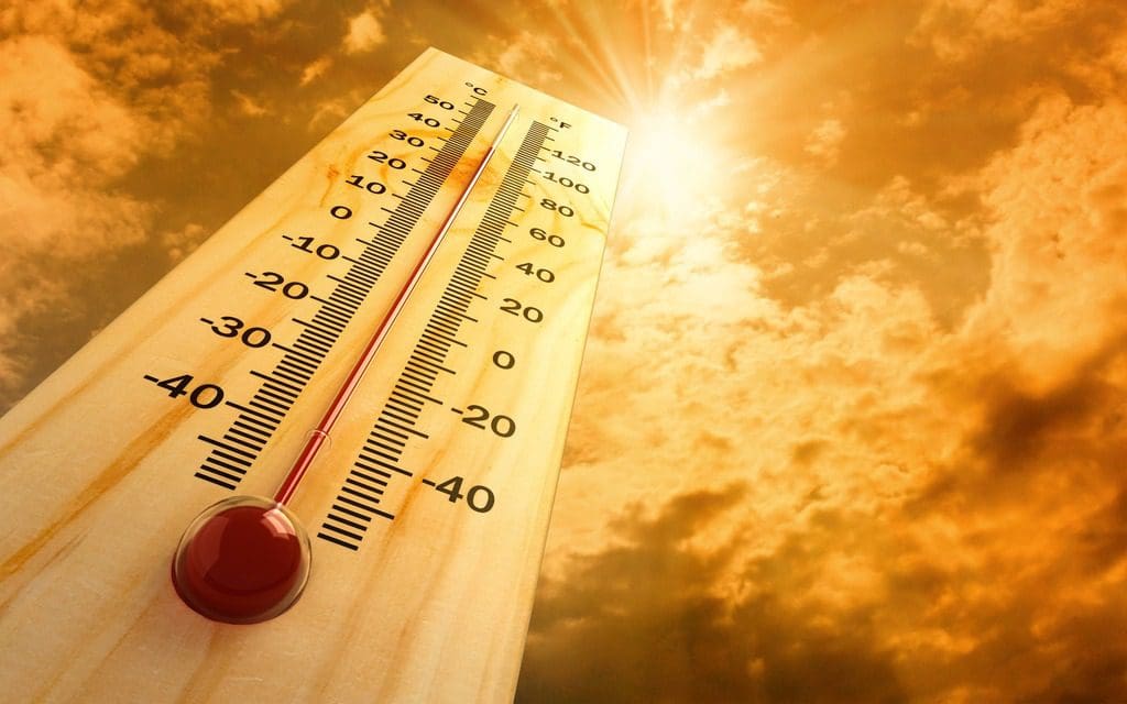 A thermometer on a hot day