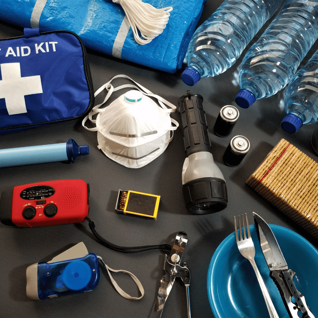 Emergency gear on a table