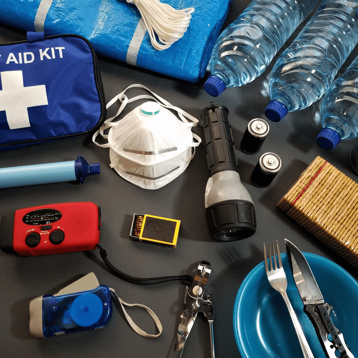 Emergency gear on a table
