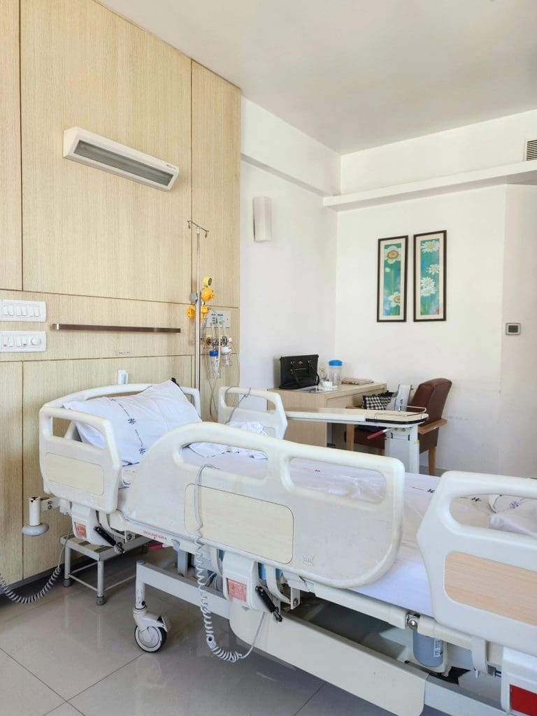 An empty hospital bed